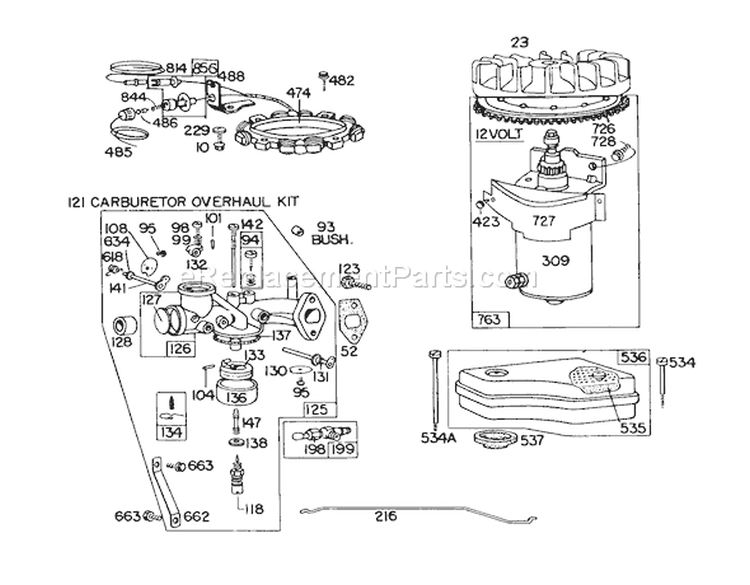 Briggs & Stratton Model 191707-5633-01 (model 57300) Diagram and Parts List for 57300 8000001-8999999 - 1978 Toro Lawn Mower