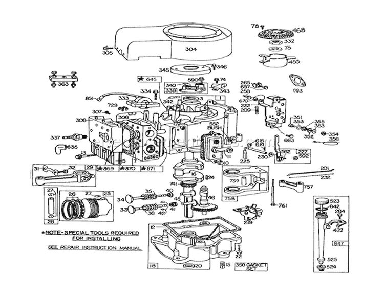Engine Briggs & Stratton Model 252707-0177-01 (model 57360) Diagram and Parts List for 57300 9000001-9999999 - 1979 Toro Lawn Mower