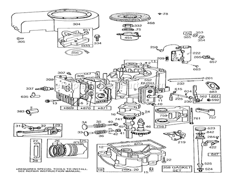 Engine Briggs & Stratton Model 253707-0157-01 Diagram and Parts List for 57365 6000001-6999999 - 1986 Toro Lawn Tractor