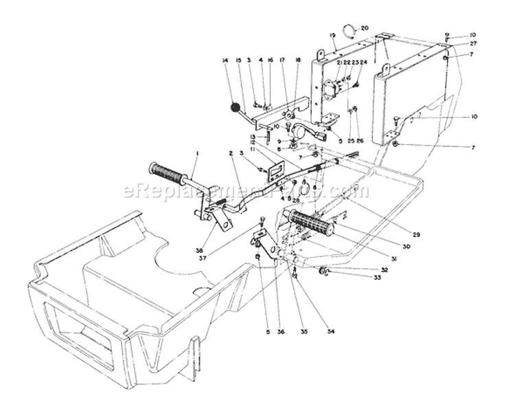 Brake & Clutch Pedal Assembly Diagram and Parts List for 57365 6000001-6999999 - 1986 Toro Lawn Tractor