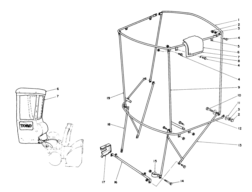 Snow Cab Assembly No. 68-9500 (Optional) Diagram and Parts List for 38570 1000001 - 1999999 Toro Snow Blower