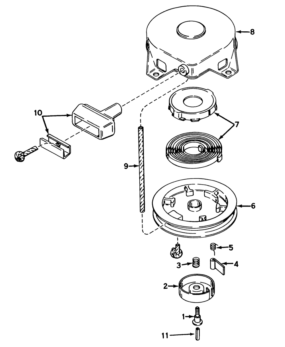 Rewind Starter No. 590420 Diagram and Parts List for 58116 5000001 - 5999999 Toro Tiller