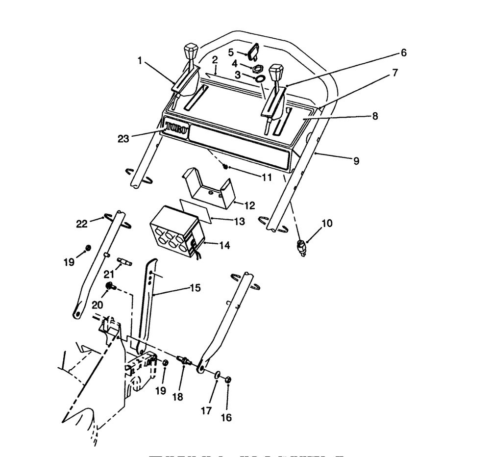 Handle Assembly Diagram and Parts List for 26624 0000001 - 0001101 Toro Lawn Mower