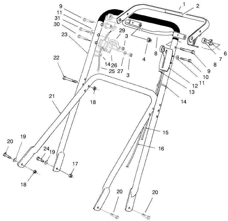 Handle Assembly Diagram and Parts List for 22701 790000001 - 799999999 Toro Lawn Mower