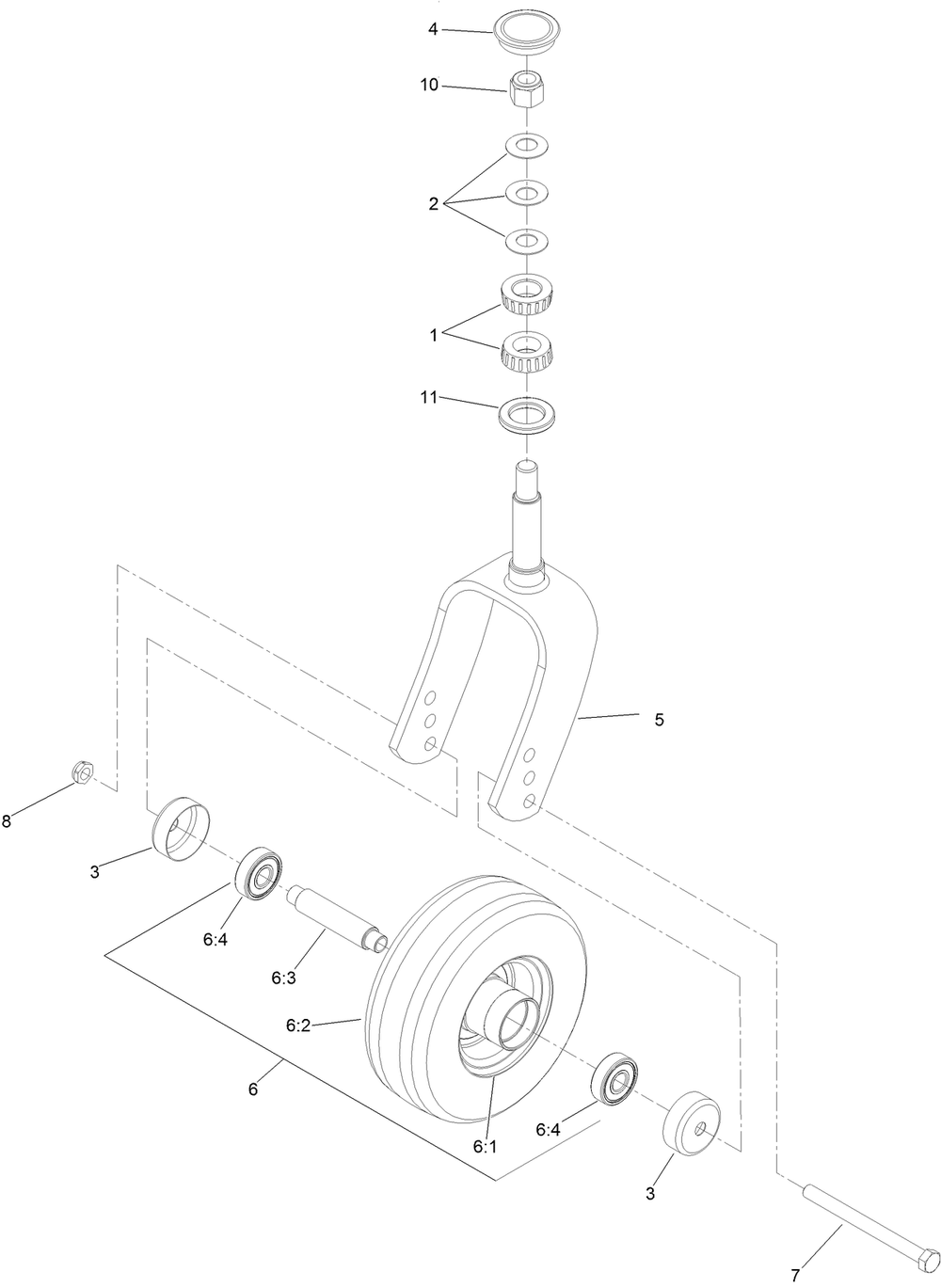 Rear Caster Wheel Assembly Diagram and Parts List for 72096 406343181-407109999 Toro Lawn Tractor