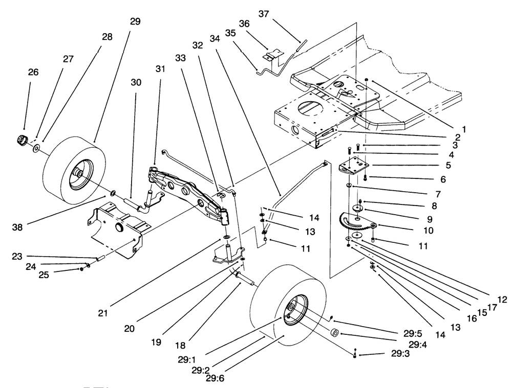 Steering Components Assembly Diagram and Parts List for 71193 6900001 - 6999999 Toro Lawn Tractor