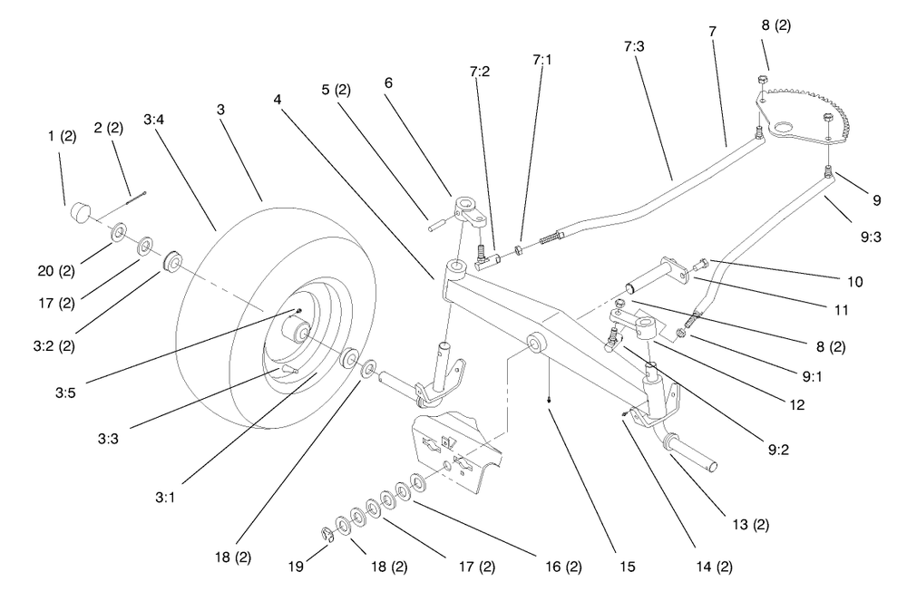 Front Axle Diagram and Parts List for 72045 8900001 - 8900399 Toro Lawn Tractor