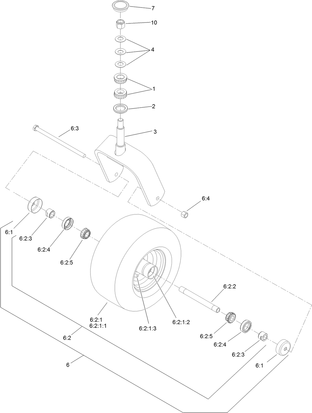 Caster Wheel And Fork Assembly Diagram and Parts List for 74950 403247405-999999999 Toro Lawn Mower