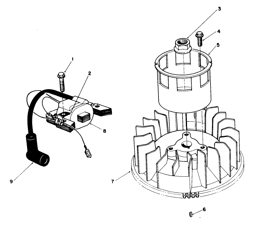 Magneto & Flywheel Assembly (Model No. Vml0-7) Diagram and Parts List for 20921B 1000001 - 1999999 Toro Lawn Mower