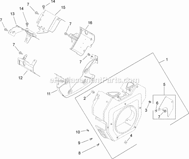 Blower Housing And Baffle Assembly Kohler Ch7 Diagram and Parts List for 74284 280000001-280999999 Toro Lawn Mower