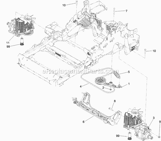 Hydraulic Pump, Idler And Belt Assembly Diagram and Parts List for 74901CP 311000001-311999999 Toro Lawn Mower