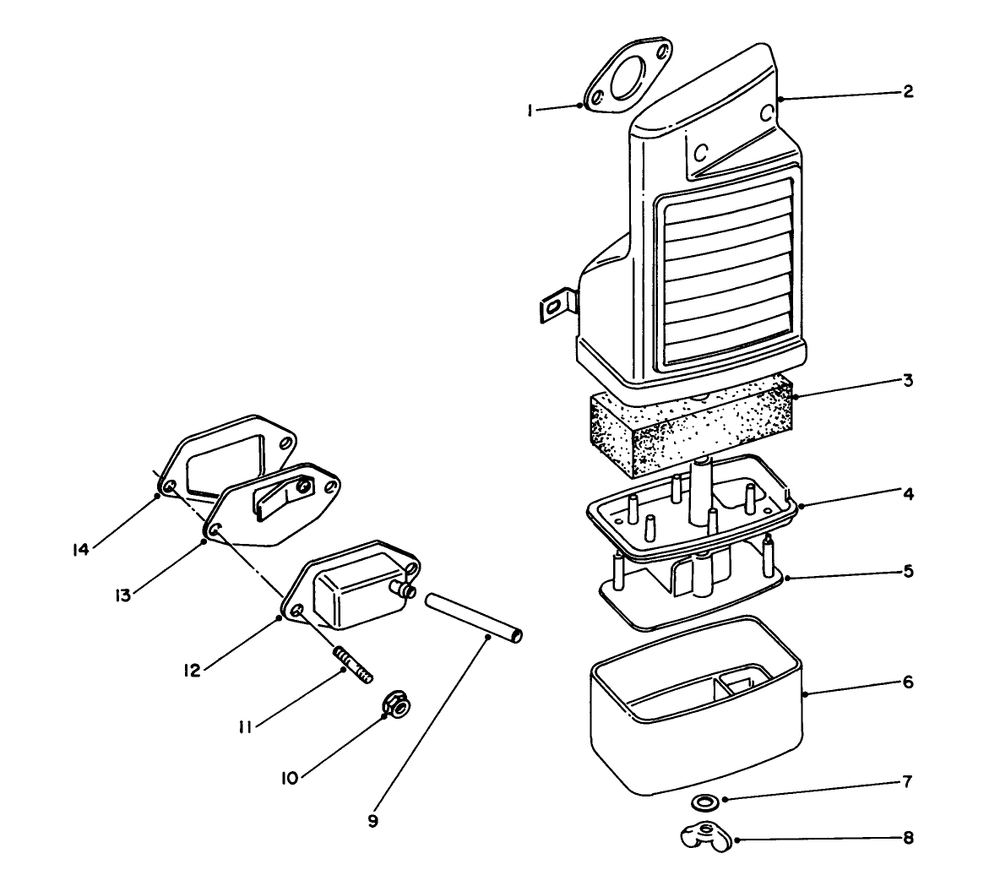 Air Cleaner Diagram and Parts List for 62008 8000001 - 8999999 Toro Generator