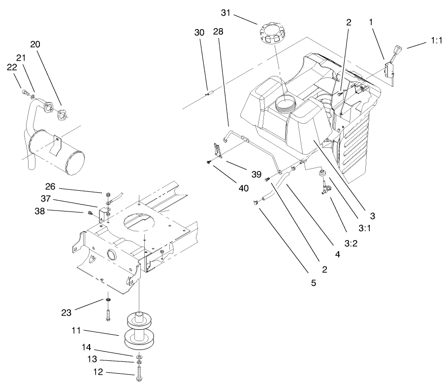 Engine Systems Components Assembly Diagram and Parts List for 71199 9900001 - 9999999 Toro Lawn Tractor