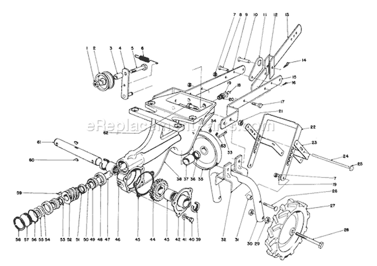 Chassis Diagram and Parts List for 58007 0000001-0999999 - 1980 Toro Tiller