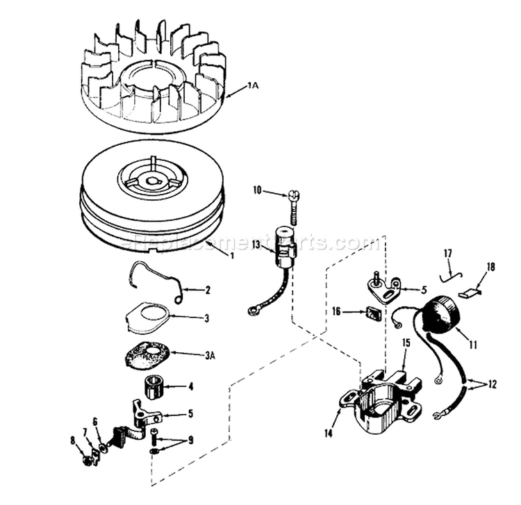 Magneto Diagram and Parts List for 58007 0000001-0999999 - 1980 Toro Tiller