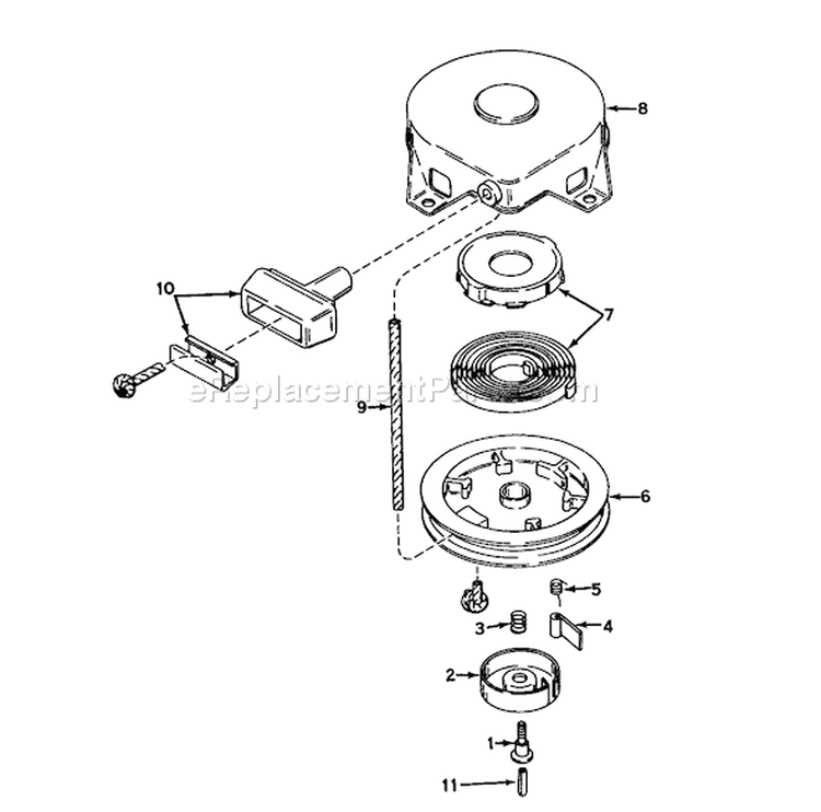 Rewind Starter Diagram and Parts List for 58007 0000001-0999999 - 1980 Toro Tiller
