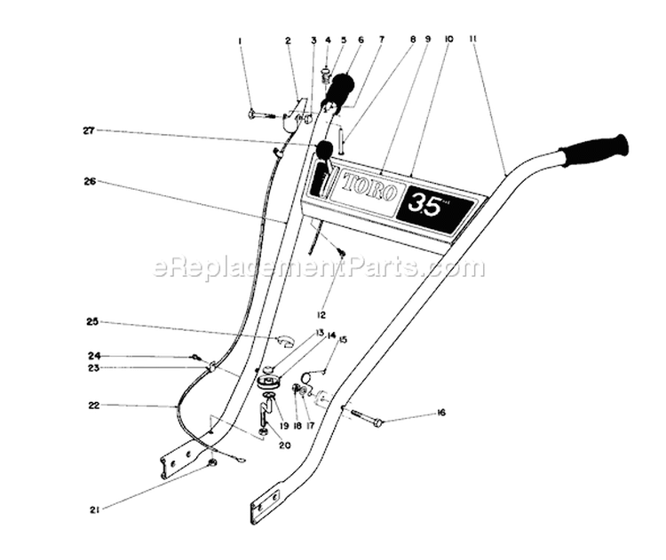 Handle Assembly Diagram and Parts List for 58007 2000001-2999999 - 1982 Toro Tiller