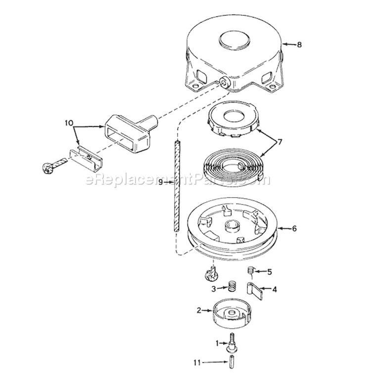 Rewind Starter Diagram and Parts List for 58010 2000001-2999999 - 1972 Toro Tiller