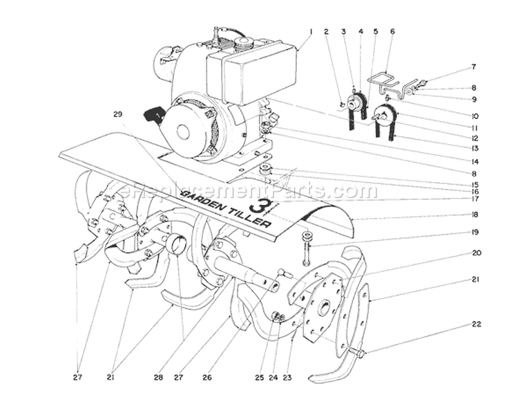 Tine and Engine Diagram and Parts List for 58010 2000001-2999999 - 1972 Toro Tiller