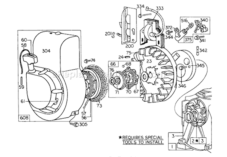 Rewind Starter Diagram and Parts List for 58013 4000001-4999999 - 1974 Toro Tiller