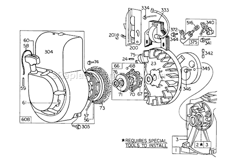 Rewind Starter Diagram and Parts List for 58013 5000001-5999999 - 1975 Toro Tiller