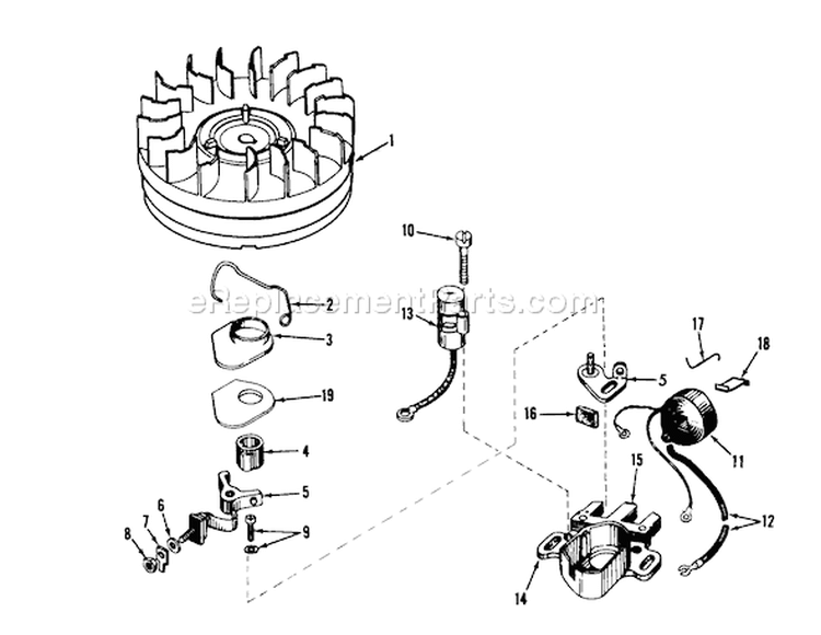 Magneto Diagram and Parts List for 58015 5000001-5999999 - 1975 Toro Tiller