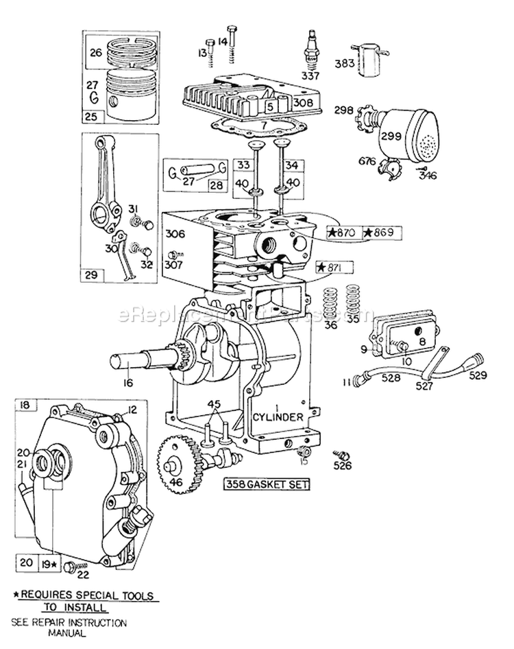 Engine Diagram and Parts List for 58050 3000001-3999999 - 1983 Toro Tiller