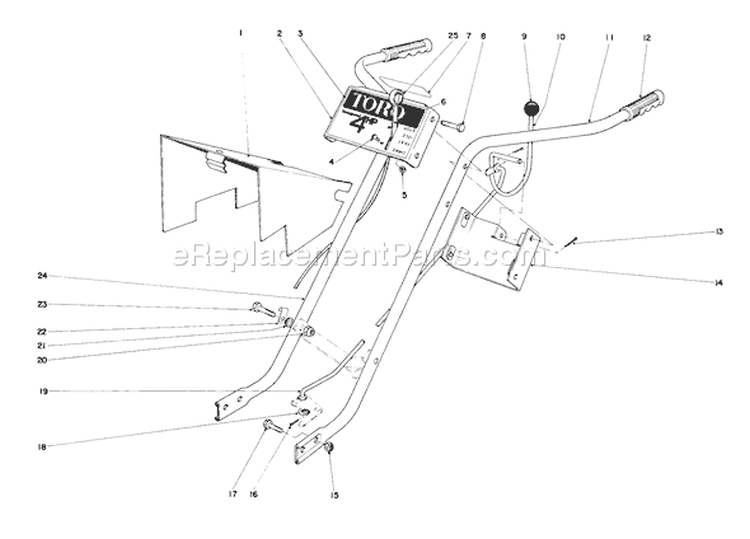 Handle Assembly Diagram and Parts List for 58114 4000001-4999999 - 1974 Toro Tiller