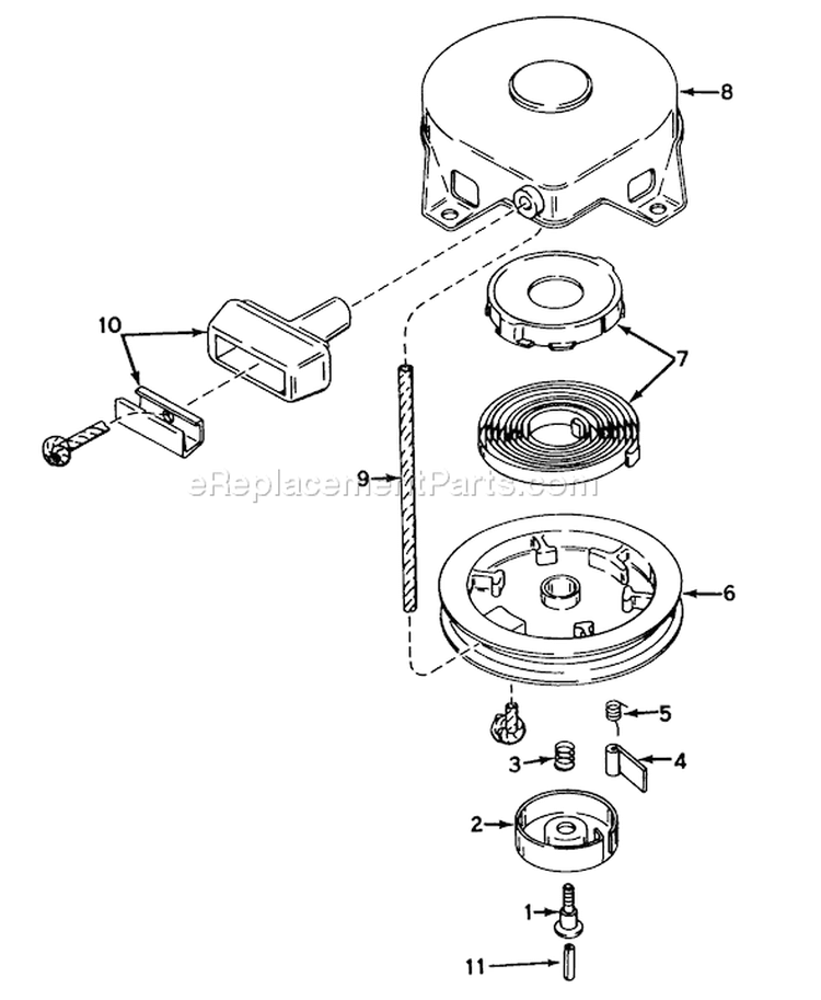 Rewind Starter Diagram and Parts List for 58116 5000001-5999999 - 1975 Toro Tiller