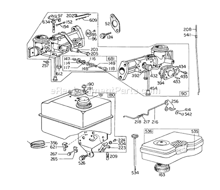 Carburetor Diagram and Parts List for 58125 4000001-4999999 - 1974 Toro Tiller