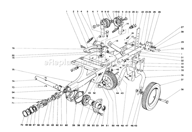 Chassis Diagram and Parts List for 58125 4000001-4999999 - 1974 Toro Tiller