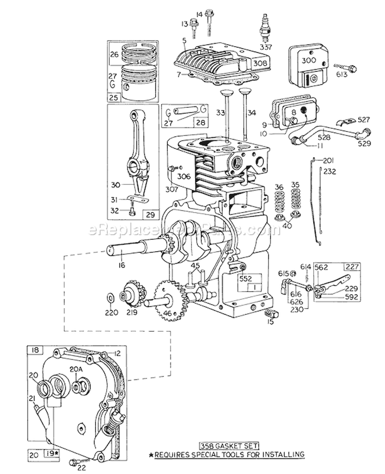 Engine Diagram and Parts List for 58125 4000001-4999999 - 1974 Toro Tiller