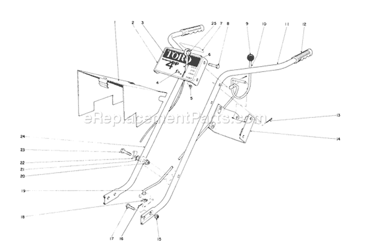Handle Assembly Diagram and Parts List for 58125 4000001-4999999 - 1974 Toro Tiller