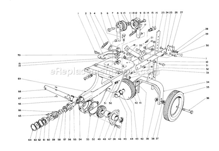 Chassis Assembly Diagram and Parts List for 58215 3000001-3999999 - 1973 Toro Tiller