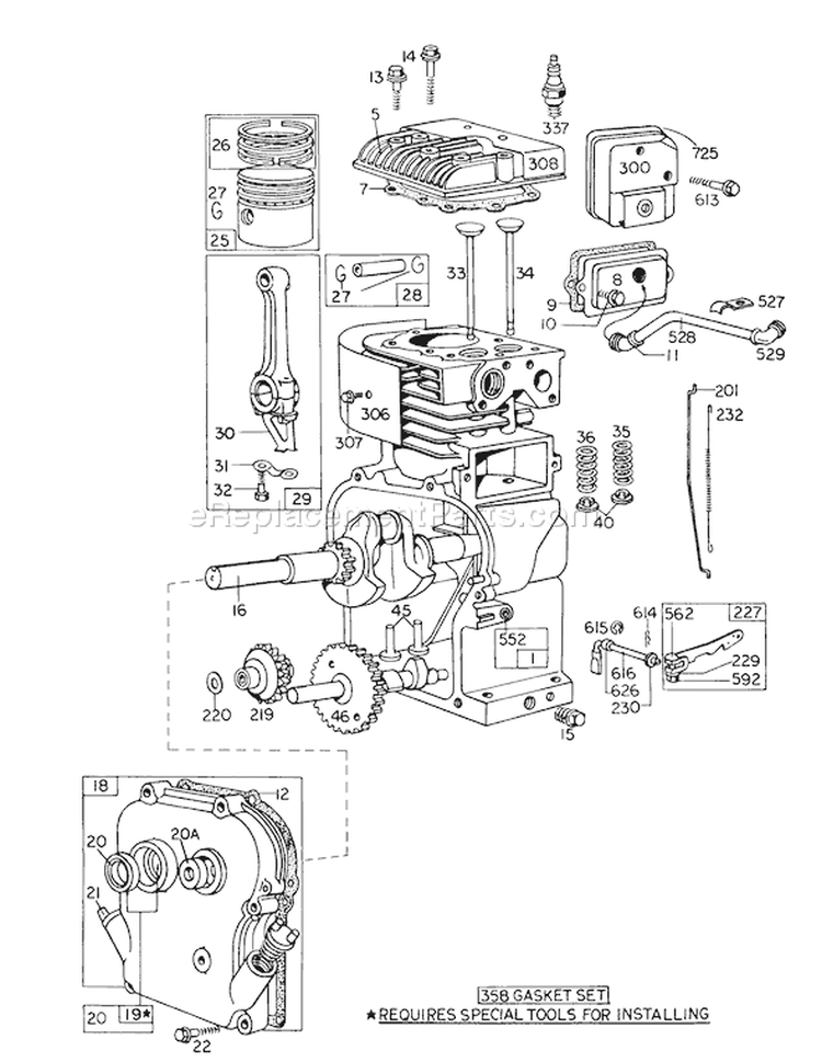 Engine Model No. 130292 Type 0159-06 Briggs & Stratton Diagram and Parts List for 58215 3000001-3999999 - 1973 Toro Tiller