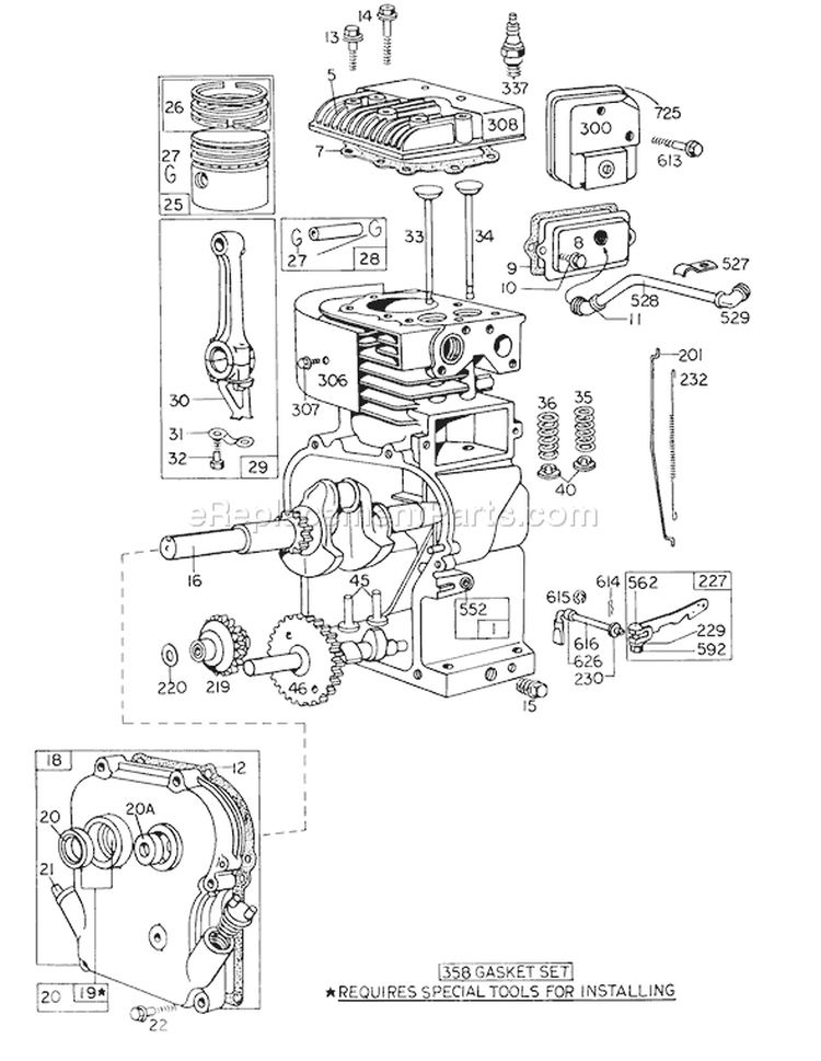 Engine Model No. 130292 Type 0159-06 Briggs & Stratton Diagram and Parts List for 58231 4001270-4999999 - 1974 Toro Tiller