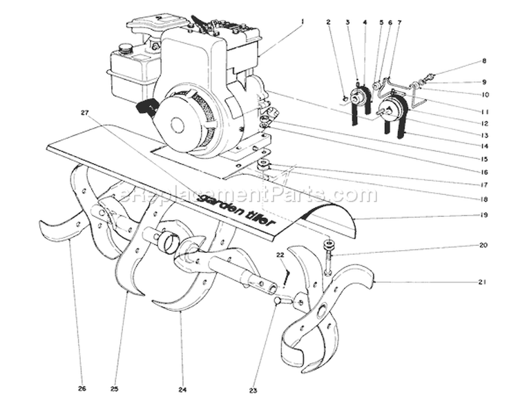 Tine And Engine Assembly (model 58231) Diagram and Parts List for 58220 5000001-5999999 - 1975 Toro Tiller