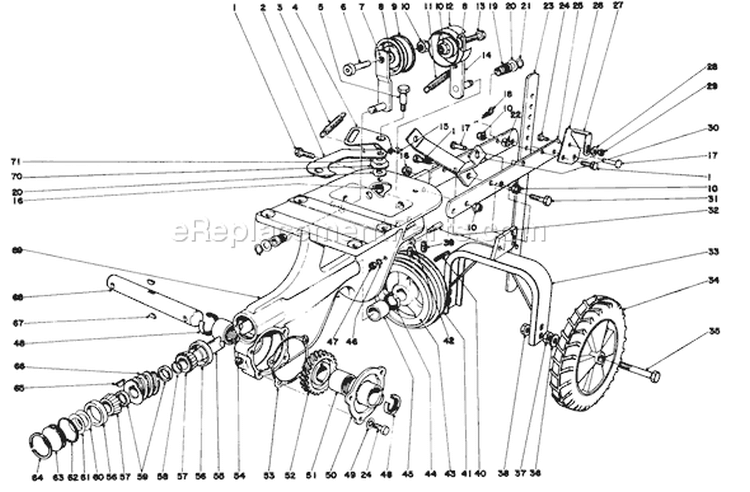 Chassis Assembly Diagram and Parts List for 58235 5000001-5999999 - 1975 Toro Tiller
