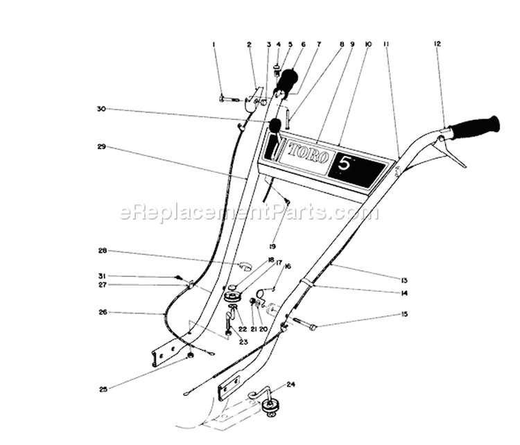 Handle Assembly Diagram and Parts List for 58237 3000001-3999999 - 1983 Toro Tiller