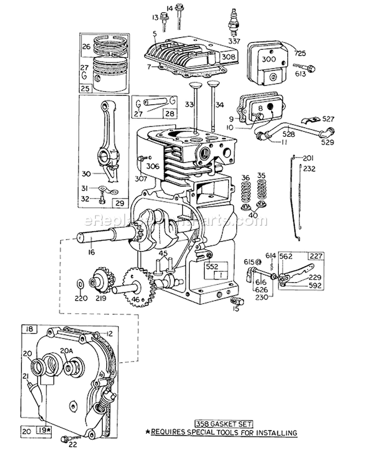 Engine Briggs & Stratton Model No. 130292 Type 0646-01 Diagram and Parts List for 58237 6000001-6999999 - 1976 Toro Tiller