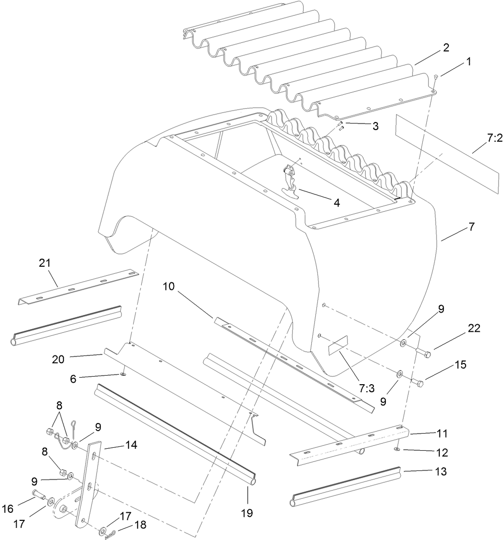 Hood Assembly Diagram and Parts List for 74268 (313000001-313999999)(2013) Toro Lawn Mower