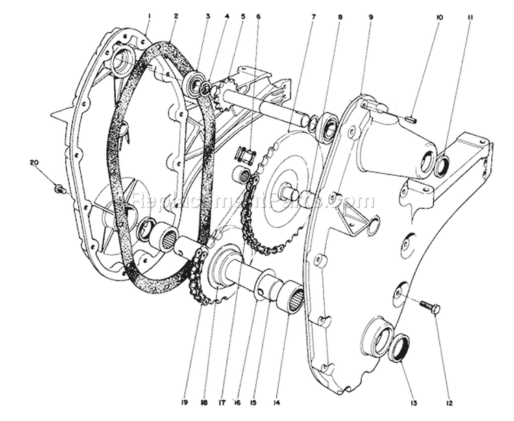 Chain Case Assembly Model 58307 & 58336 Diagram and Parts List for 58336 8000001-8999999 - 1978 Toro Tiller