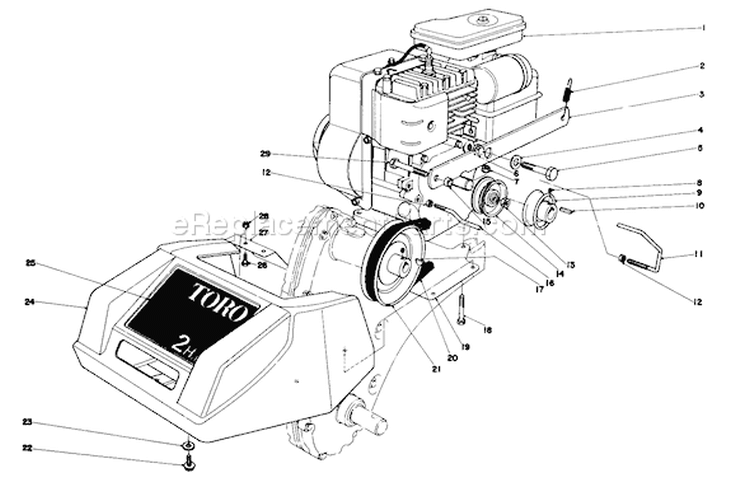 Engine And Shroud Assembly Model 58307 & 58336 Diagram and Parts List for 58336 8000001-8999999 - 1978 Toro Tiller