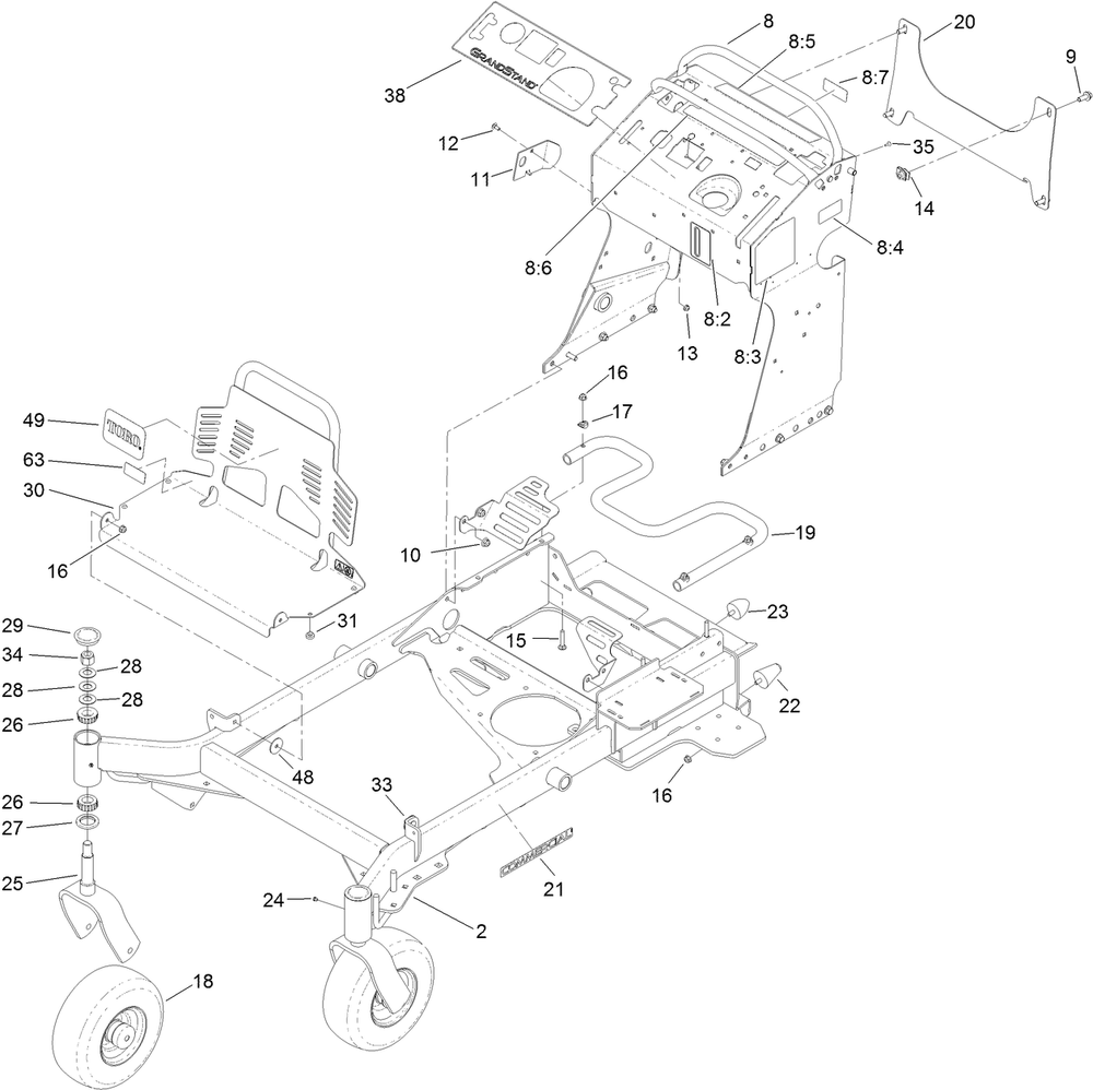 Frame Assembly Diagram and Parts List for 79518 (316000001-316999999)(2016) Toro Lawn Mower