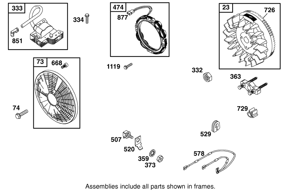 Alternator Assembly  Briggs And Stratton 303447-1314-E1 Diagram and Parts List for 12003 210000001 - 210999999 Toro Lawn Tractor