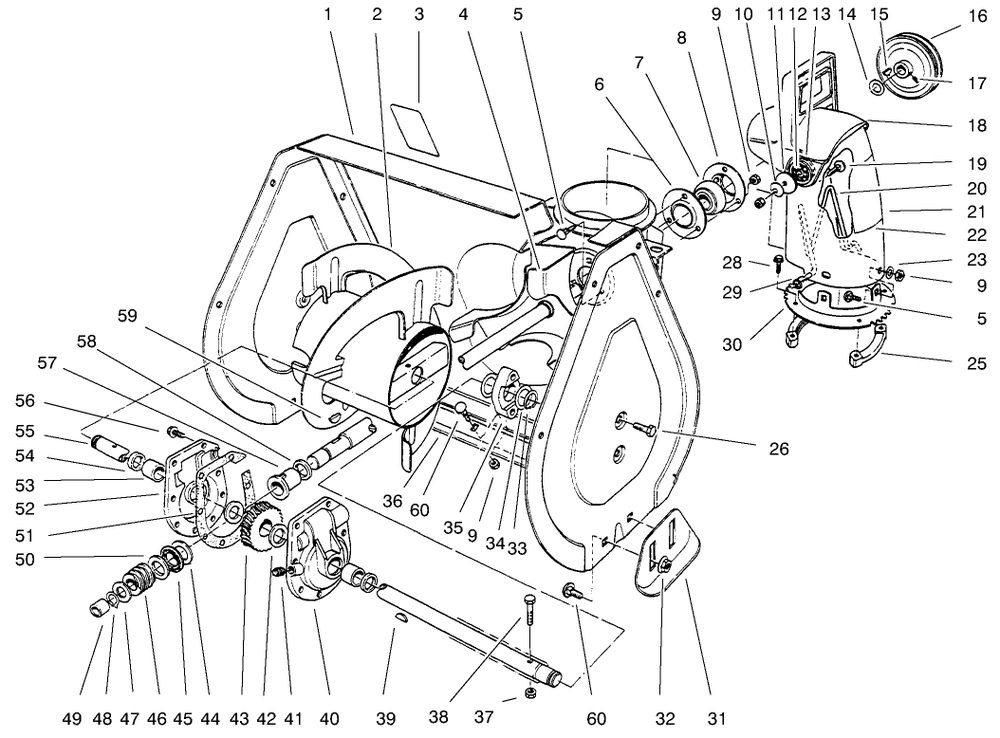 Auger Assembly Diagram and Parts List for 38062 8900001 - 8999999 Toro Snow Blower