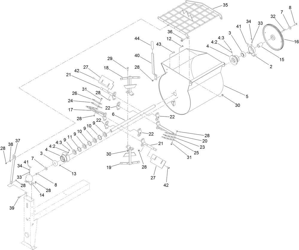 Drum, Paddle And Bearing Assembly Diagram and Parts List for 60216C 400000000 - 404319999 Toro Cement Mixer