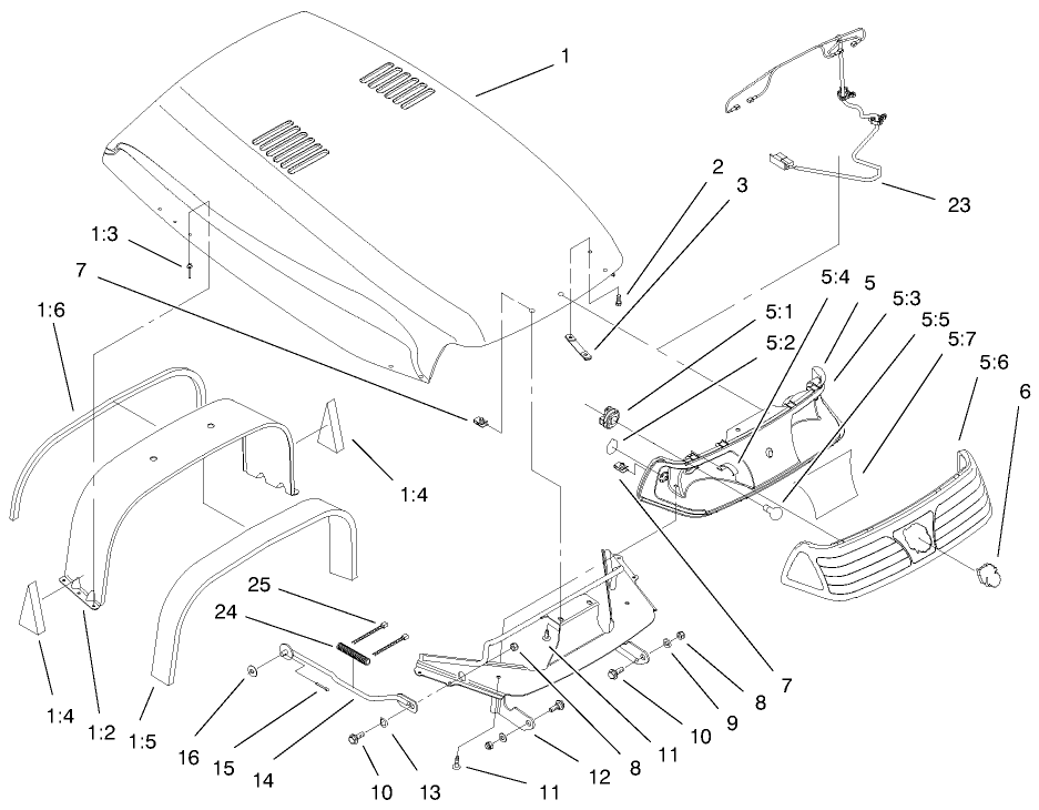 Hood & Headlight Assembly Diagram and Parts List for 73545 8900001 - 8999999 Toro Lawn Tractor