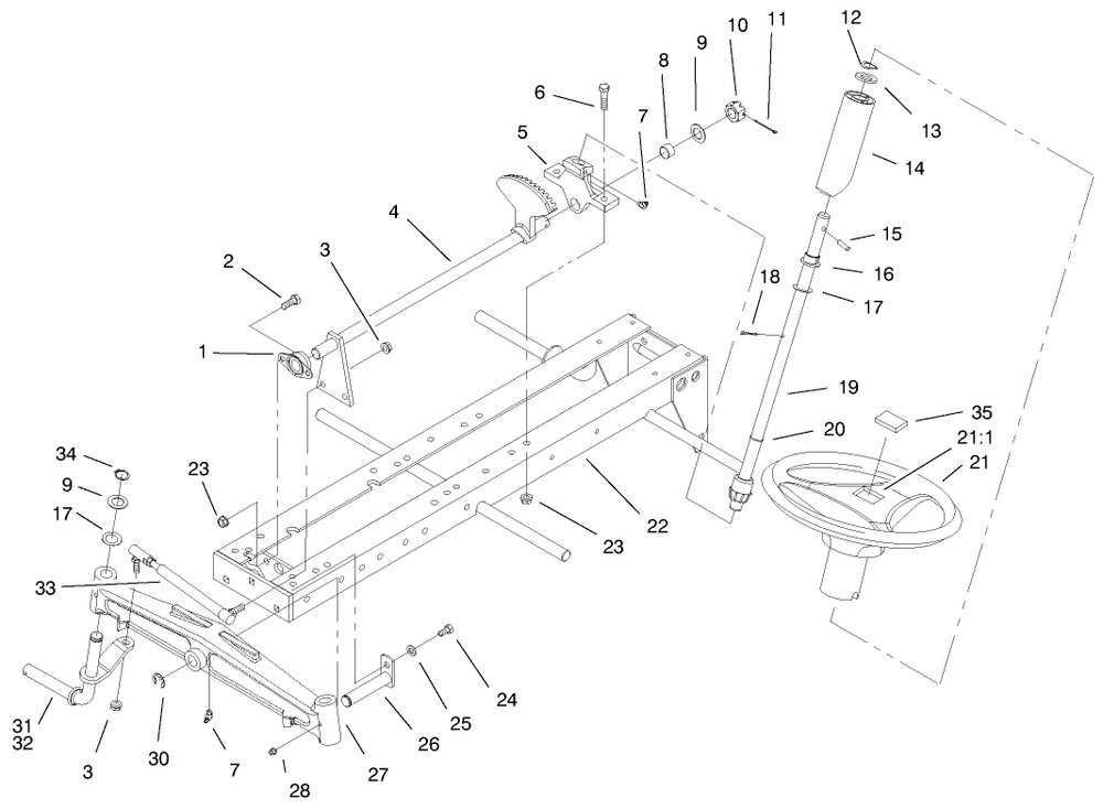 Frame, Axle & Steering System Diagram and Parts List for 73429 9900001 - 9999999 Toro Lawn Tractor