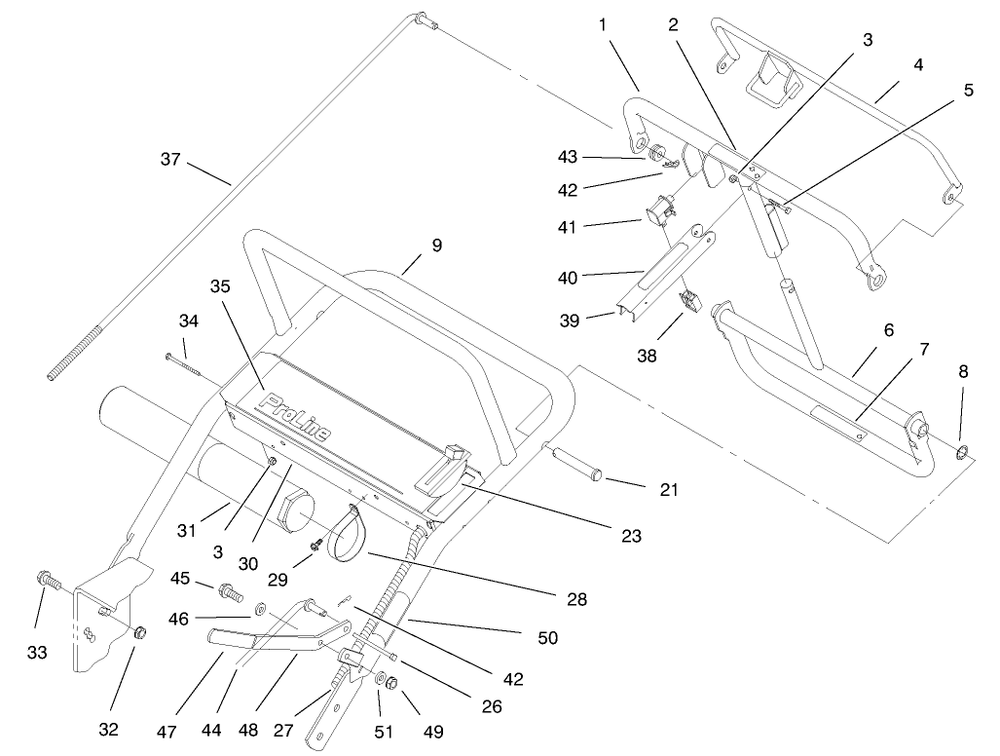 Handle Asm Diagram and Parts List for 30193 990001 - 990250 Toro Lawn Mower